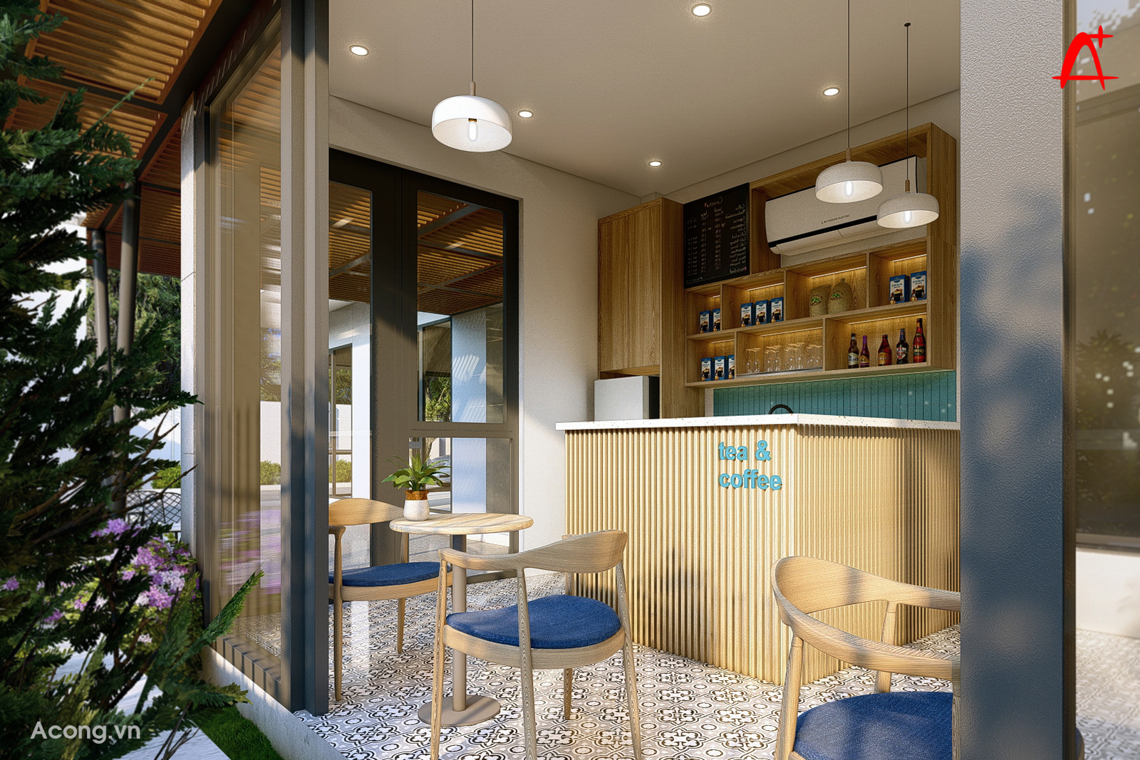 Thiết kế văn phòng Công ty Công Nghiệp Điện Tân Kỳ: nội thất khu coffee